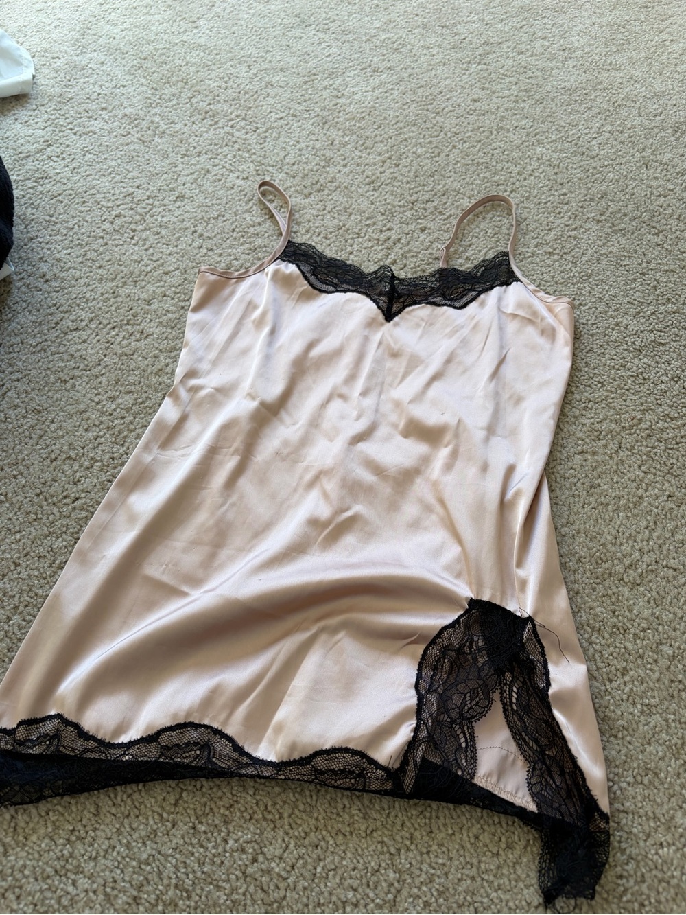 Silk-Feel Pink Lace Trim Chemise Slip